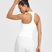 Mellow™ Rib Scoop Neck Vest with Built in Bra Shelf | White