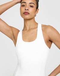 Mellow™ Rib Scoop Neck Vest with Built in Bra Shelf | White