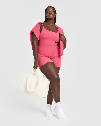 SoftMotion™ Strappy Vest with Built in Bra Shelf with White Logo | Dark Velvet Pink