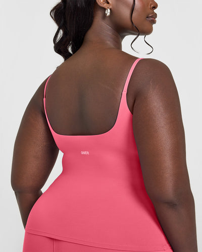 SoftMotion™ Strappy Vest with Built in Bra Shelf with White Logo | Dark Velvet Pink