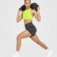 EasyLift™ High Neck Sports Bra with White Logo | Charged Lime Green