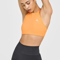 EasyLift™ High Neck Sports Bra with White Logo | Powdered Orange