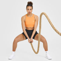 EasyLift™ High Neck Sports Bra with White Logo | Powdered Orange