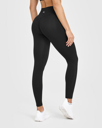 Unified High Waisted Pocket Leggings White Logo | Black