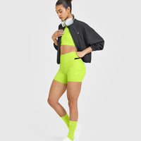 Unified High Waisted Pocket Shorts 6" | Charged Lime Green