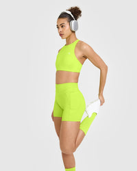 Unified High Waisted Pocket Shorts 6" | Charged Lime Green
