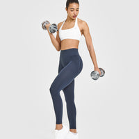 Effortless Seamless Leggings with White Logo | True Blue