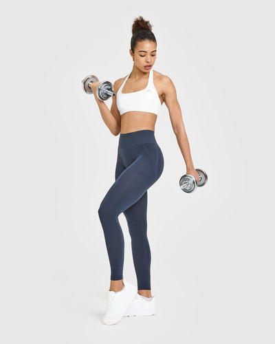 Effortless Seamless Leggings with White Logo | True Blue