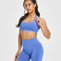 EasyLift™ Halter Bralette with White Logo | Glaucous Blue