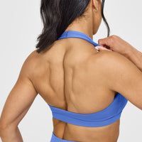EasyLift™ Halter Bralette with White Logo | Glaucous Blue