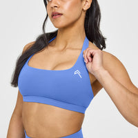 EasyLift™ Halter Bralette with White Logo | Glaucous Blue