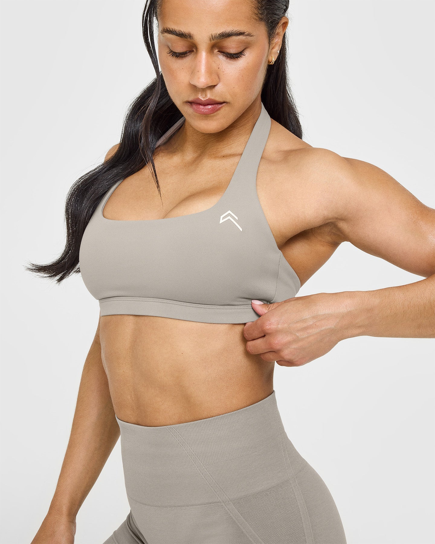 EasyLift™ Halter Bralette with White Logo | Warm Sand