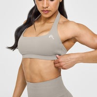 EasyLift™ Halter Bralette with White Logo | Warm Sand