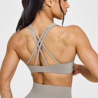 EasyLift™ High Neck Sports Bra with White Logo | Warm Sand