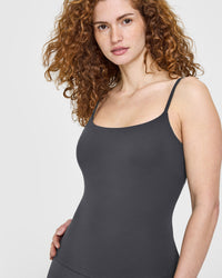 SoftMotion™ Strappy Vest with Built in Bra Shelf with White Logo | Coal