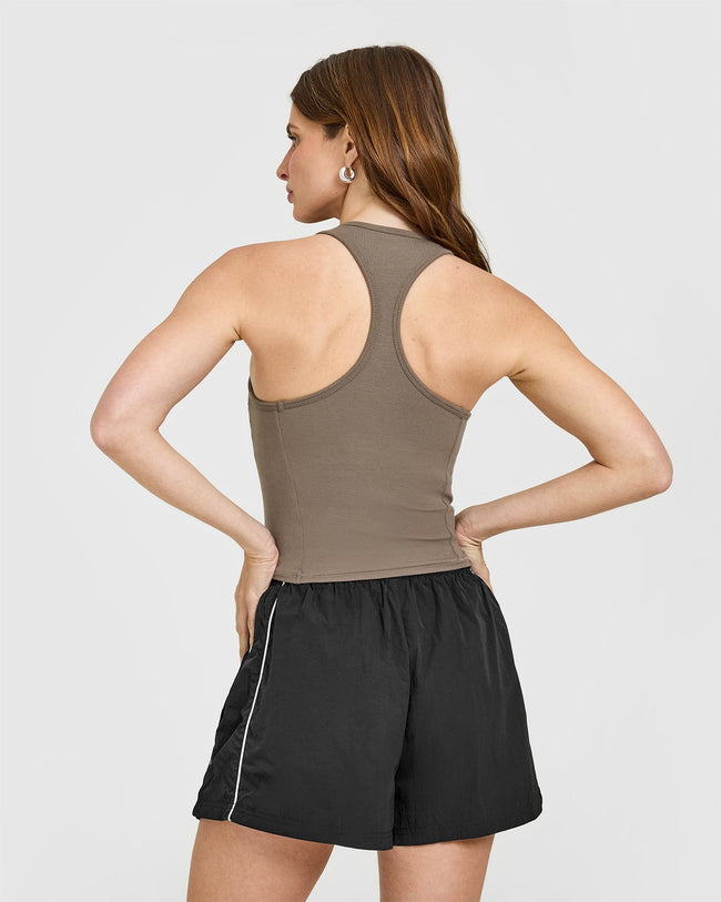 Mellow™ Rib Square Neck Mid Vest with Built in Bra Shelf | Moss Brown