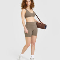 SoftMotion™ Fold Over Shorts 6" with White Logo | Moss Brown