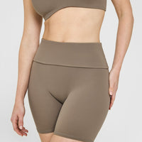 SoftMotion™ Fold Over Shorts 6" with White Logo | Moss Brown