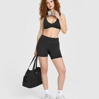 SoftMotion™ Fold Over Shorts 6" with White Logo | Soft Black