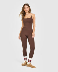 SoftMotion™ Strappy Mid Vest with Built in Bra Shelf with White Logo | Espresso Brown