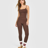 SoftMotion™ Strappy Mid Vest with Built in Bra Shelf with White Logo | Espresso Brown