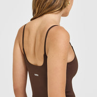 SoftMotion™ Strappy Mid Vest with Built in Bra Shelf with White Logo | Espresso Brown