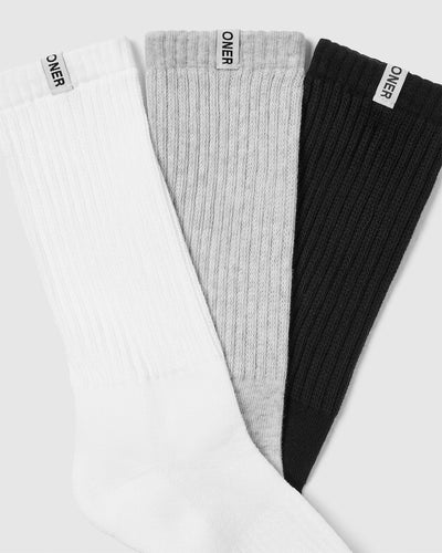 Slouchy Socks 3 Pack | Black/White/Grey Marl