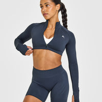EnhanceLift™ Seamless Crop Jacket with White Logo | True Blue
