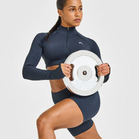 EnhanceLift™ Seamless Crop Jacket with White Logo | True Blue