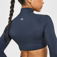 EnhanceLift™ Seamless Crop Jacket with White Logo | True Blue