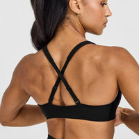 EasyLift™ Cross Back Sports Bra with White Logo | Black
