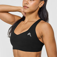 EasyLift™ Cross Back Sports Bra with White Logo | Black