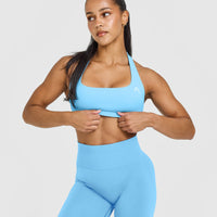 EasyLift™ Halter Bralette with White Logo | Arctic Blue
