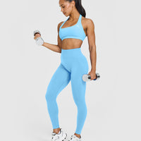 EasyLift™ Halter Bralette with White Logo | Arctic Blue