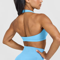 EasyLift™ Halter Bralette with White Logo | Arctic Blue