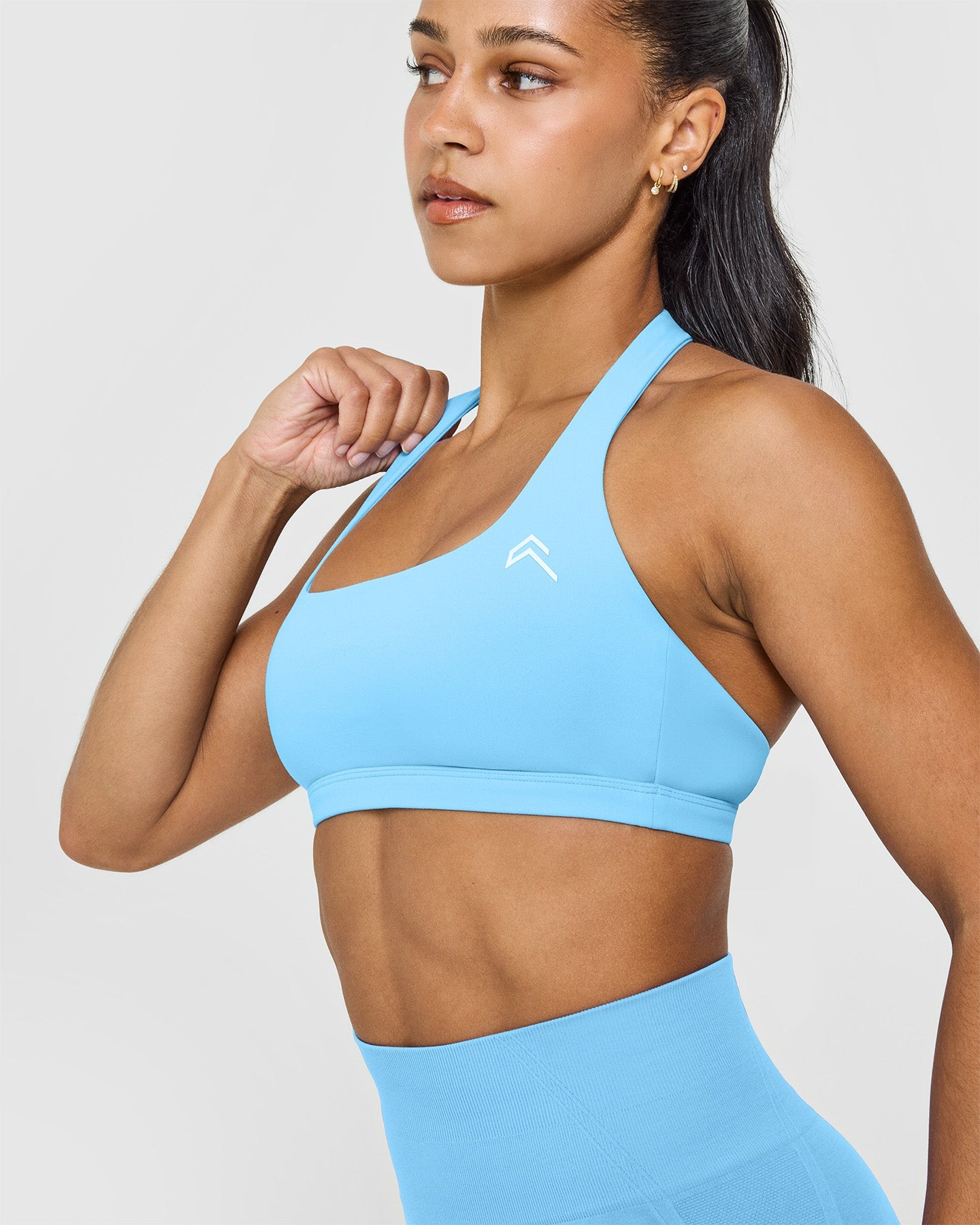 EasyLift™ Halter Bralette with White Logo | Arctic Blue