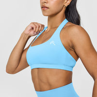 EasyLift™ Halter Bralette with White Logo | Arctic Blue