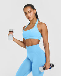 EasyLift™ Halter Bralette with White Logo | Arctic Blue