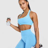 EasyLift™ Halter Bralette with White Logo | Arctic Blue