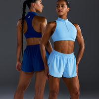 EasyLift™ Zip High Neck Sports Bra with White Logo | Arctic Blue