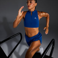 EasyLift™ Zip High Neck Sports Bra with White Logo | Vintage Navy