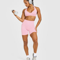 Effortless Seamless Shorts with White Logo | Petal Pink