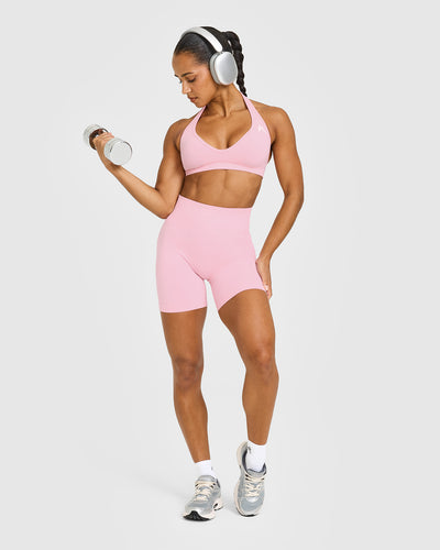 Effortless Seamless Shorts with White Logo | Petal Pink