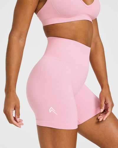 Effortless Seamless Shorts with White Logo | Petal Pink