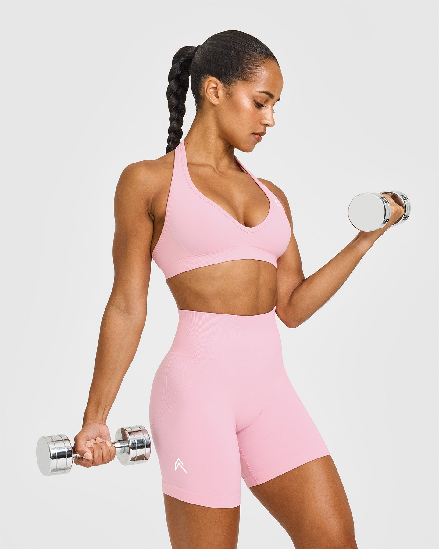 Effortless Seamless Shorts with White Logo | Petal Pink