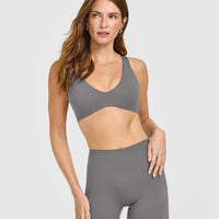 SoftMotion™ Scoop Back Bralette with White Logo | Ash Grey