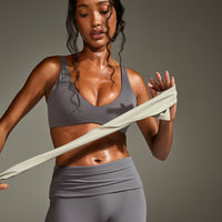 SoftMotion™ Scoop Back Bralette with White Logo | Ash Grey