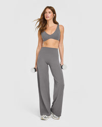 SoftMotion™ Scoop Back Bralette with White Logo | Ash Grey