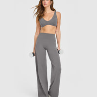 SoftMotion™ Scoop Back Bralette with White Logo | Ash Grey