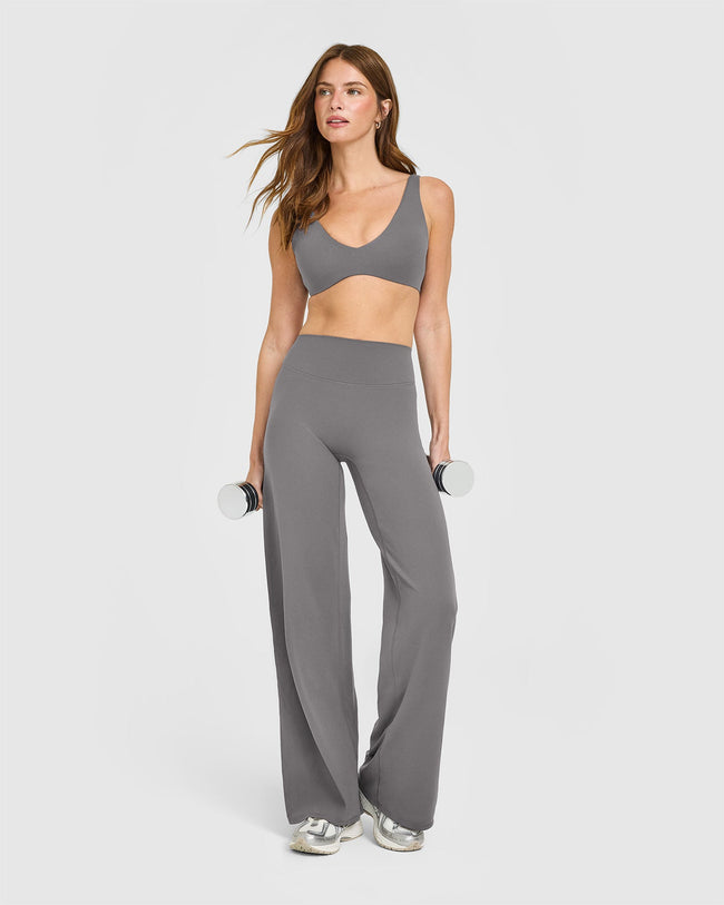 SoftMotion™ Scoop Back Bralette with White Logo | Ash Grey
